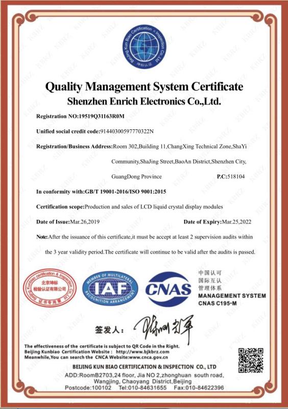 ISO9001 - Shenzhen Enrich Electronics Co., Ltd.