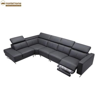 China Black Extended Corner Sectional Sofa Living Room Bedroom Furniture Dropshipping Leather Sofa Recliner for sale