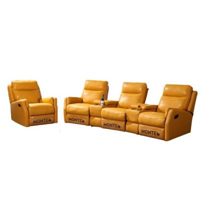 China Latest Massage Design Home Theater Recliner Sofa Genuine Leather Yellow Electric Reclining Sofa for sale