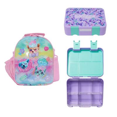 China Fashionable Durable Supercute Kids Lunch Box Set With Bag And Water Bottle Sides Insulated Lunch bag for kids for sale