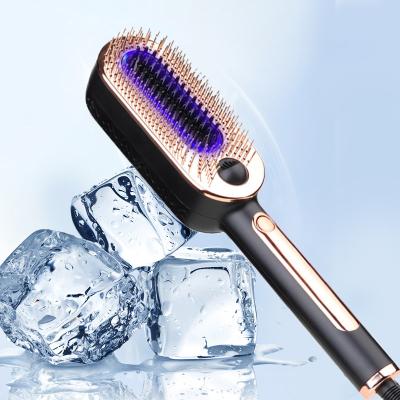 China 360 Swivel Clip New Technology Multi--Functional Use Cool Blue Ray Cold Plate Anion Cool Air Hair Straightener Sweep Hair Comb Glossy Brush for sale