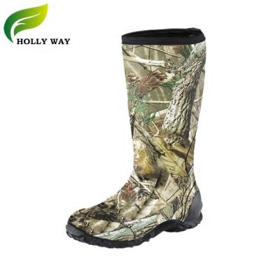 China Outdoor Activity Outsole Knee High Camouflage Molded Rubber Hunting Boots for sale