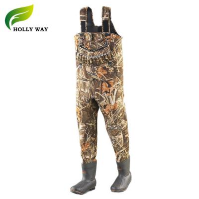 China 100% Waterproof Custom Neoprene Camouflage Chest Wader With Rubber Boots For Hunting for sale