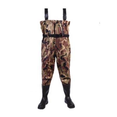 China 100% Waterproof PVC Material Camo Fishing Chest Wader Suit with PVC Boots from China for sale