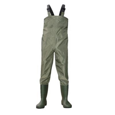 China 100% Waterproof PVC Chest Wader Material Fishing Suit With China PVC Socks for sale