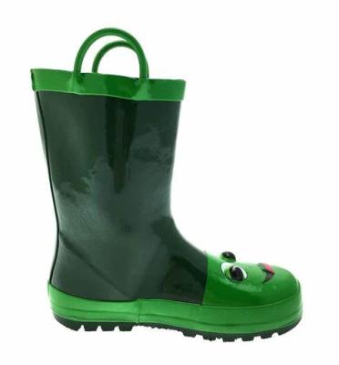 China Kids Raincoat Boys Green Frog Character Printed Waterproof Easy-on Rubber Rain Boots for sale