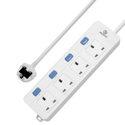 China Manufacturer residential/general purpose British 2m white 4way 4switch fused socket outlet power strip surge protector extension socket for sale