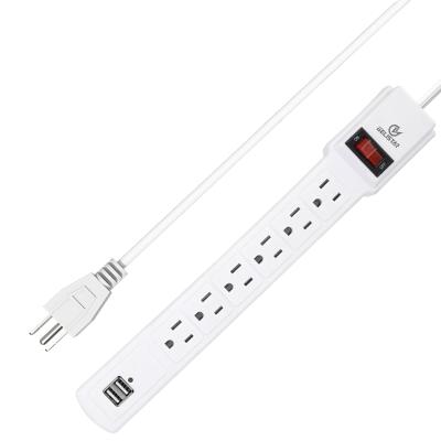 China Residential/Multi-Purpose Household American Standard Backup Wire Extension Cable Multi Outlet 1m Plug And Switch 6 Power Strip With USB 2 Port for sale