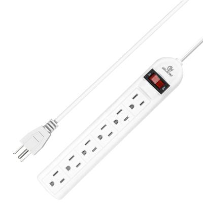 China Multiple Extension Backup 6 Way Household Switch And Socket Power Strip Residential/General Purpose American Standard White Electrical Plug 1m Cable for sale