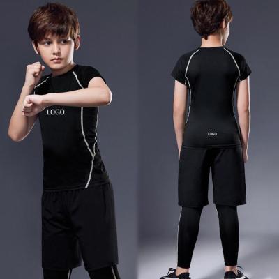 China Breathable OEM/ODM Supported Kids Fashion Fitness Suits 5PCS Sets Sweat Shorts Styling T-shirts Sportswear Workout Clothes Sets For Boy for sale