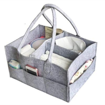 China 100% Eco-Friendly Felt Nursery Storage Organizers For Diaper Caddy Bag Felt Baby Diaper Bag Portable Large Capacity Natural High Quality for sale