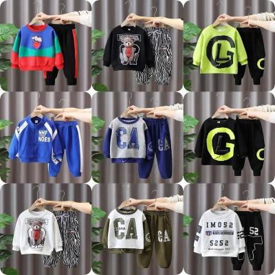 China Casual Boys' Set Spring and Autumn Children's Wear 2023 New Trend Children's Casual Printing Baby Sweater Two Piece Set for sale