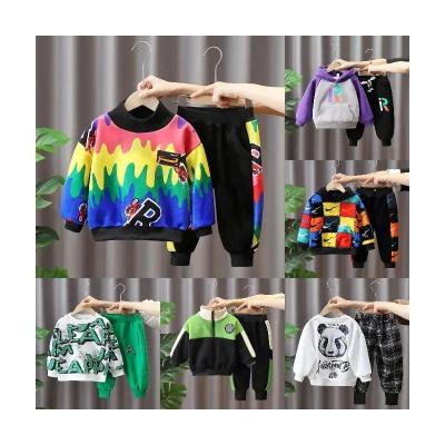 China Casual 100% Cotton Comfortable Experience Boys and Girls Fashion Set Rainbow Printing Autumn and Winter Children's Set for sale