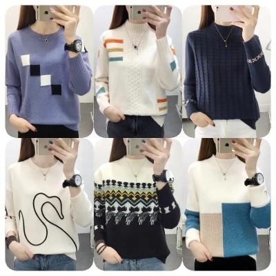 China Anti-wrinkle Womens Crochet Crewneck Long Sleeve Pullovers Color Block Tunic Ribbed Sweaters Jumper Tops for sale