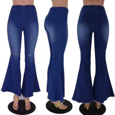 China Breathable Bell Bottom Jeans for Women High Waisted Stretch Flare Jeans Classic Ripped Blue Denim Pants for sale