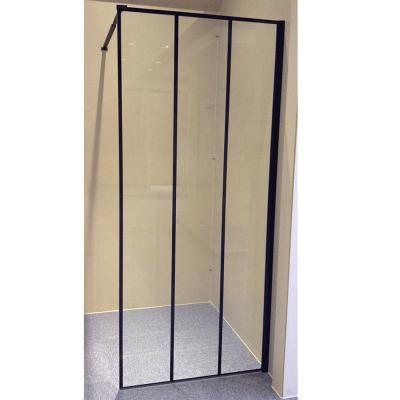 China With Frame Shower Screen Vertical Stripe Black Patined Tempered Glass French Shower Door for sale