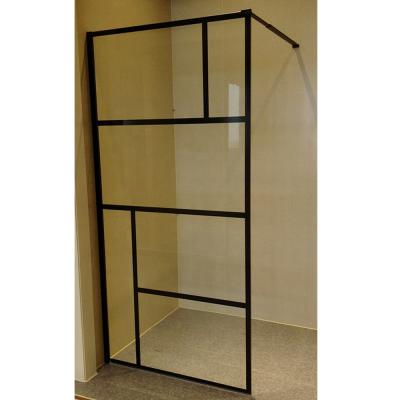 China With Frame French Style 8MM Tempered Glass Shower Door Black Grid Free Standing Shower Screen for sale