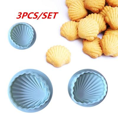 China 3 Pcs Fondant Stocked Cake Decorating Sea Shell Shape Cookie Cutter Mold Shell Shape Tools Mold Plunger Cutter Cookies for sale