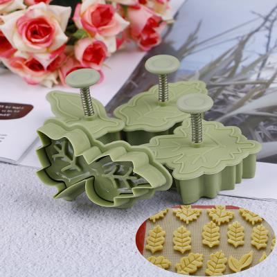 China Stocked 4Pcs Different Shape Leaves Cutter Plastic Cookie Decorating Tool Spring Fondant Baking Mold for sale