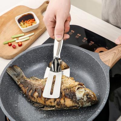 China Stocked 304 Stainless Steel Shovel Food Staple Fried Beef Steak Spatula Steak Staple Kitchen Frying Tools for sale