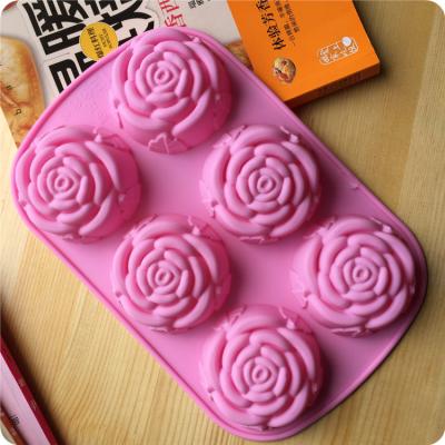 China Viable Baking Mold 6 Even Rose Silicone Cake Mold Pudding Jelly Mold for sale