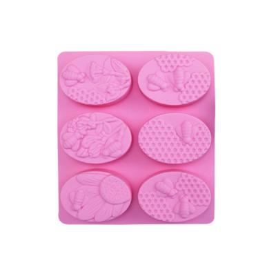 China DIY Viable Silicone 6 With Bee Oval Handmade Soap Mold Baking Mold for sale