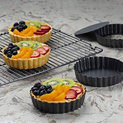 China Stocked Nonstick Tart Quiche Flan Pan Molds Pie Pizza Cake 10cm Mini Pie Muffin Cupcake Pans Mold Loose Bottom Round Removable Bakeware for sale