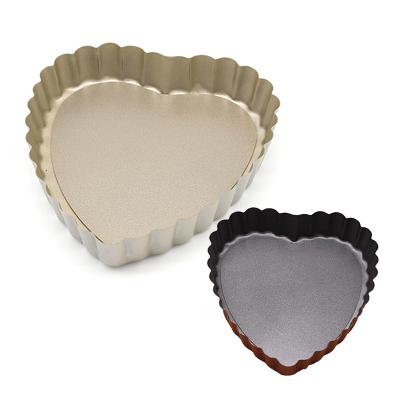 China 4 Inch Heart Shaped Non-Stick Tart Quiche Stocked Flan Pan Molds Pie Muffin Cupcake Mold Strainers Bakeware Removable Baking Mold for sale