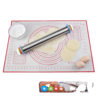 China Multi-Functional Adjustable Thickness Scale Flour Stick Stainless Steel Pin Protection Baking Kneading Set for sale