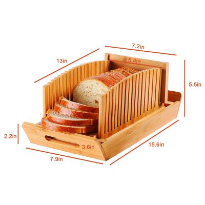 China Stocked Bamboo Bread Slicer With Serrated Knife Shredding Tray For Homemade Bread Foldable Cooking Tools for sale