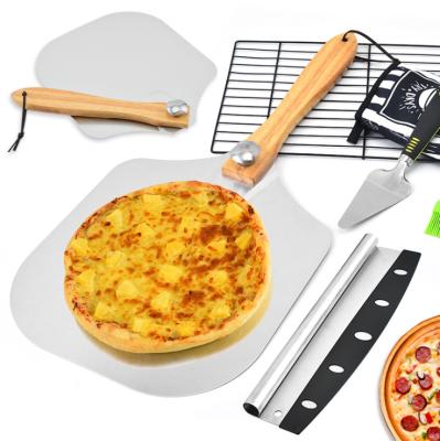 China New Sustainable Pizza Tool Kit With Removable Pizza Shovel Aluminum Transfer Pizza Peels Cutter Knife Sets for sale