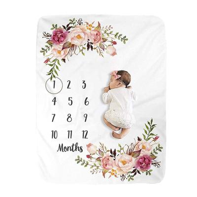 China Anti-Pull Baby Milestone Monthly Blanket Girl, Floral Newborns Month Blanket Gift for Baby Shower, Soft Plush Photo Prop Blanket for sale