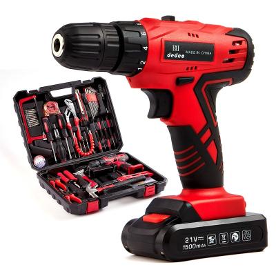 China 21V High Quality Double Electric Drill Kits Speed Multi Function Lithium Battery Rechargeable with Box for sale