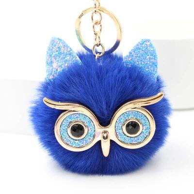 China Faux Fur Plush Ball Plush Women Girls Pompom Cute Faux Stone Owl Pompom Keychain Owl Keychain Key Chain for sale