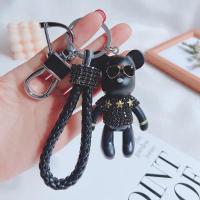 China Leather Bracelet Lovely Glitter Bear Keychain Personality Designer Diamond Teddy Bear Key Chain Plastic Diamond Teddy Bear Key Chain For Bag for sale