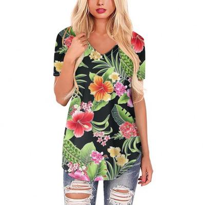 China QUICK DRY Polynesian Traditional Tribal Short V-Neck Design Print Design Print Summer T-shirts Loose Casual Blouses Tops For Women Plus Size for sale