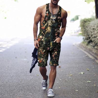 China 2021 Breathable Wholesale Fashion Summer Printing Fitness Gym Wear Vest Tank Tops Bodybuilding Men Workout Shorts Set for sale