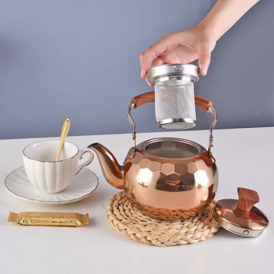 China Large Capacity Viable European Teapot Set For Quick Boil Noisy Silver Moroccan Teapot With Wooden Handle for sale