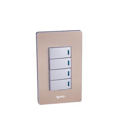 China Household And Similar Purposes Igoto America Type Brushed Plate 4 Gang 1 Way Electrical Switches With Neon Light 4 Gang 2 Way Switch With Neon Light for sale