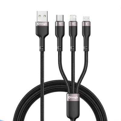 China Elough 3 In 1 Wholesale Premium Multi Charging Usb Cable Elough Usb Charging Cable 3 In 1 3A Cavo Nylon Braided Usb Ricarica With Custom Logo for sale