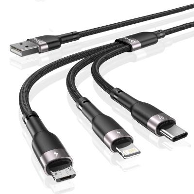 China Elough 3 In 1 Usb Charging Cable Custom Logo Nylon Mobile 3 In 1 Usb Multi Function Charging Cable Fast Charging Cable All In One Adapter Cable for sale