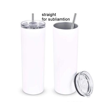 China Disposable In Stock White Stainless Steel Blank 20 Oz Skinny Tumblers For Sublimation Straight Sided With Lid for sale