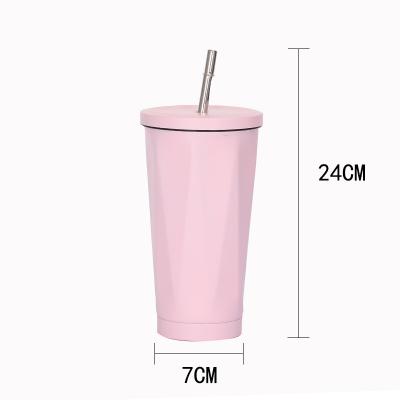 China Disposable Stainless Steel Rhombus Thermoses Mug Macaroon Car Mug Gift Straw Outdoor Portable Coffee Cup for sale