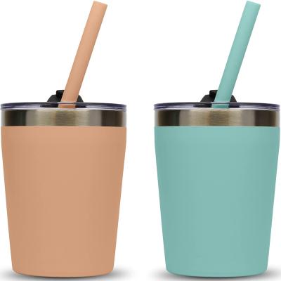 China 2021 Hot Selling Disposable 8oz Double Wall Kids Tumbler Cup Stainless Steel Kids Cups With Straws And Lids for sale