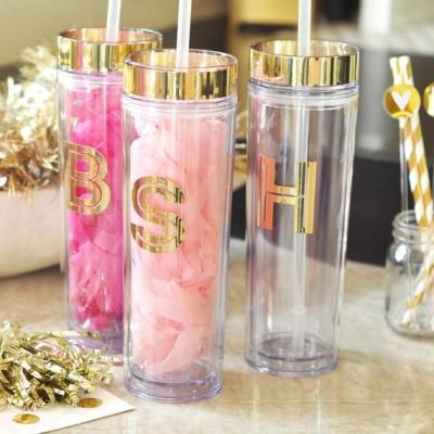 China Disposable Acrylic Skinny Tumbler With Straw 16oz Double Wall Tumbler Acrylic Insulated Water Plastic Cups for sale