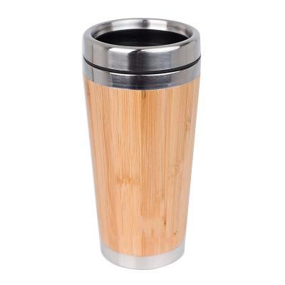 China Original Disposable Stainless Steel Bottle Bamboo Coffee Mug Insulated Travel Bamboo Tumbler Tea Cup Eco-Friendly Flask 16oz for sale