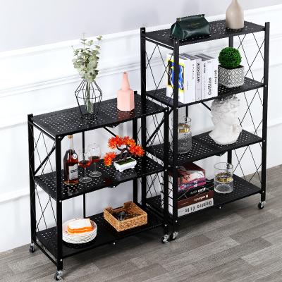 China Cheap Folding 3 Tier Home Cabinet Oven Buffet Storage Rack With Adjustable Rollers for sale