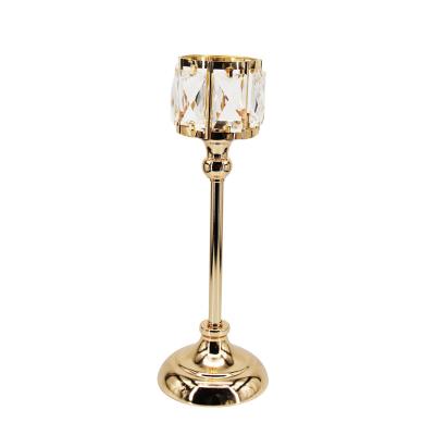 China Table Antique Imitation Metal Small Tall Candle Holder Crystal Pillar for sale