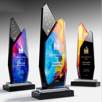 China Europe K9 Crystal Material High Quality Color Printing Crystal Award Glass Trophy for sale