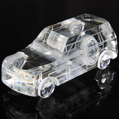 China Europe High Quality 3D Laser Engraving Crystal Glass Car Model with Black Base for Gifts and Home Decoration for sale